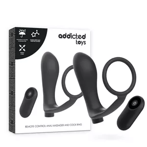 ADDICTED TOYS PENIS RING WITH REMOTE CONTROL ANAL PLUG BLACK RECHARGEABLE