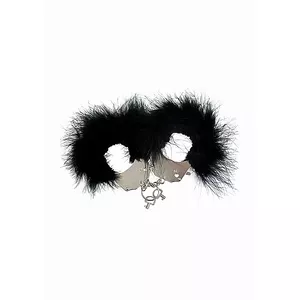 Metal and Feather Handcuffs - Black